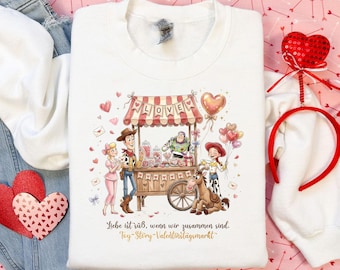 Toy Story Valentijnsdagmarkt-sweatshirt, vintage Toy Story liefdes-T-shirt, retro Toy Story-hoodie, romantische cartoonillustratie