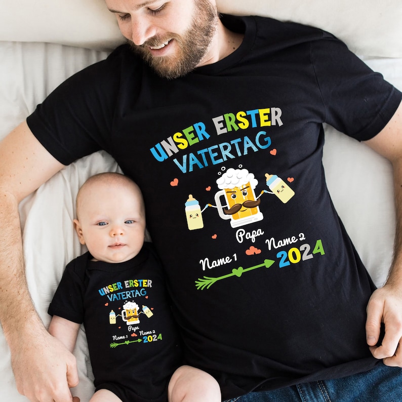 Personalisierte unser erster Vatertag Shirt, Baby Bodysuit, neue Dad Vatertagsgeschenk, Geburtstag, Geburt, Dad, Familie, Kinder, Baby Bild 2