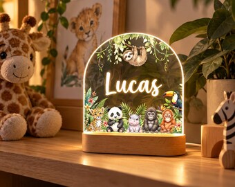 Personalized LED Animal Light, Kids Night Lamp Gift, Safari Jungle Nursery Theme, Birthday Gifts for Kids New Baby