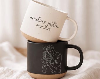 Personalized Photo Mr & Mrs Coffee Mug For Couples, Custom Name Couple Pottery Mug, Coffee Mug Bride Groom Wedding Gift