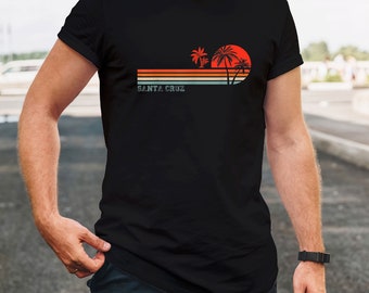 Santa Cruz California Retro Vintage Sunset Beach 70er 80er T-shirt, Kalifornien TShirt-Retro Palme & Strand Unisex Santa-Cruz-Shirt