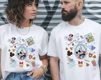Sudadera vintage con collage de Mickey y Minnie Park, camiseta con gráfico retro del castillo de Disney, sudadera con capucha de parque de atracciones de dibujos animados, estilo nostálgico.