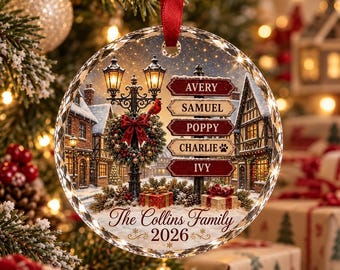 Personalized Family Names Christmas Ornament, Custom Name Signpost Glass Ornament, Family With Pets Ornament, Family Keepsake 2026
