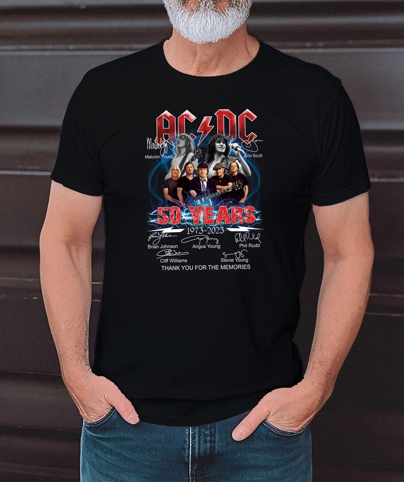 ACDC Band 50th Anniversary 1973 2023 Signature T-Shirt, ACDC TShirt Full Size S 5XL, Rock and Roll Shirt Black