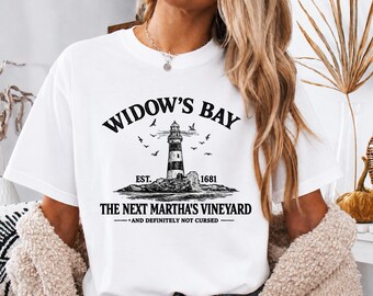 Widow's Bay Shirt, Funny Cursed Town Comfort Colors Tee, Coastal Horror TV Show Top, Fictional Town Parody Gift, Vintage Lighthouse Sweater