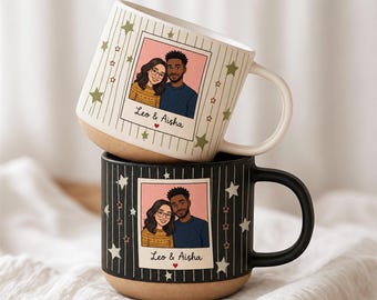 Personalized Pottery Mug For Couple, Custom Polaroid Couple Photo Mug, Pottery Mug Engagement Gift for Bride and Groom, Newlywed Gift