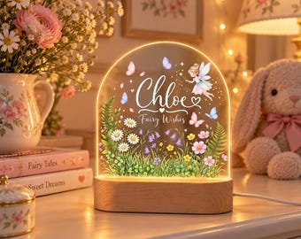 Personalized Floral Night Light, Custom Name Butterfly Lamp, Nursery Night Light for Girls, Baby Shower Gift, Fairy Garden Decor Lamp