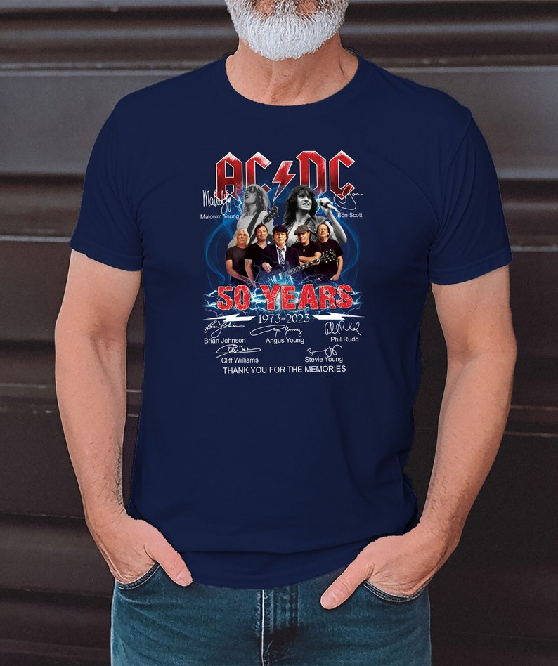 ACDC Band 50th Anniversary 1973 2023 Camiseta exclusiva, camiseta ACDC tamaño completo S 5XL, camisa Rock and Roll Navy
