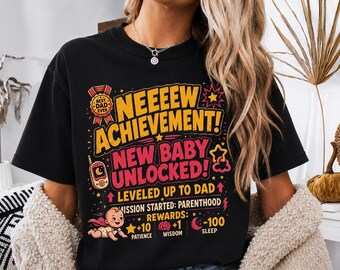 New Baby Unlocked Shirt, New Achievement Leveled Up To Dad Tee, Dungeon Crawler Carl DCC LitRPG Gamer Dad Gift