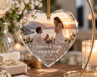 Personalized Photo Engagement Ornament, Engagement Gift For Couples, Wedding Gifts, First Christmas Engaged Gift, Engaged Christmas Ornament