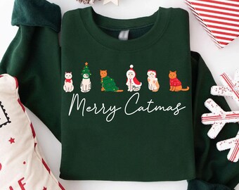 Merry Catmas Shirt, Lustige Katzen Weihnachten T-shirt, Weihnachtskatzen Sweatshirt, Lustige Tier Geschenke für Katzenliebhaber