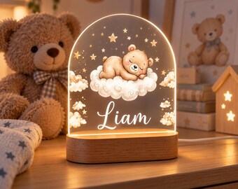 Personalized Nursery Night Light, Teddy & Cloud LED Lamp, Baby Bedroom Nursery Gift