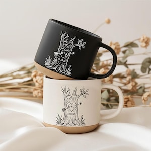 Personalized  Pottery Mug For Couple, Wedding Gift, Custom Carved Name Couples In A Heart Tree Mugs, Newlywed Gift, Bride Groom Gift
