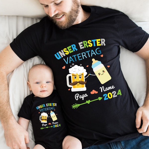 Personalisierte unser erster Vatertag Shirt, Baby Bodysuit, neue Dad Vatertagsgeschenk, Geburtstag, Geburt, Dad, Familie, Kinder, Baby