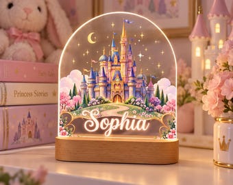 Personalized Fairy Princess Castle Night Light, Girls Bedroom LED Lamp, Fairytale Nursery Gift for Girls