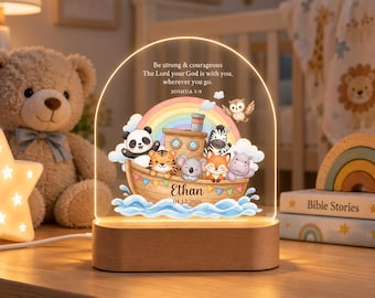 Personalized Noah's Ark Night Light, Baptism Gift for Baby, Custom Name Bible Verse Lamp, Christian Nursery Decor, Christening Gift