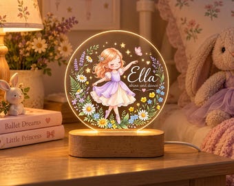 Personalized Ballerina Night Light, Custom Girl Name Ballet Lamp, Dancer Bedroom Decor, Ballet Gift for Daughter or Granddaughter