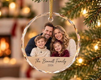 Personalized Family Photo Christmas Ornament, Custom Photo Acrylic Ornament, Family Name Keepsake Gift, Christmas Tree Decoration