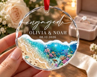 Personalized Beach Engagement Ornament 2026, Couple Gift, Coastal Keepsake