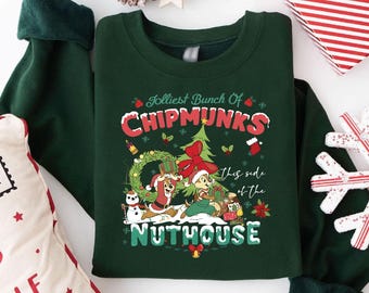 Vintage Chipmunks kerstslogan sweatshirt, retro Chipmunks vakantie grafisch T-shirt, Chipmunks Nuthouse Scenes hoodie