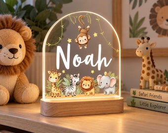 Personalized LED Animal Lamp, Kids Night Light Gift, Safari Jungle Animals Light, Birthday Gifts for Kids, Kids Bedroom Nursery Table Light