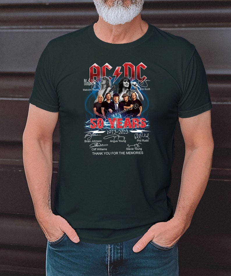 ACDC Band 50e anniversaire 1973 2023 T-shirt signature, ACDC TShirt pleine taille S 5XL, chemise Rock and Roll Bottle Green