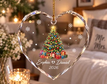 Personalized Christmas Tree Ornament, Custom Couple Names Glass Snowflake Holiday Keepsake, Couple Names Christmas Ornament