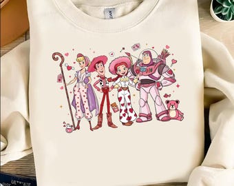 Felpa con personaggio Toy Story per San Valentino, maglietta Bo Peep Woody Jessie Buzz, felpa con cappuccio Pixar Love vintage, motivo di coppia di cartoni animati retrò