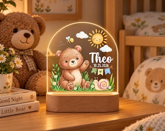 Personalized Baby Night Light, Custom Name Bear Nursery Lamp, Newborn Keepsake Gift, Baby Shower Gift, Nursery Decor for Boy or Girl