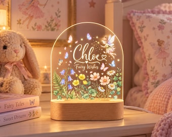 Personalized Floral Night Light, Custom Name Butterfly Lamp, Nursery Night Light for Girls, Baby Shower Gift, Fairy Garden Decor Lamp