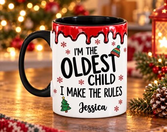 Personalized Who Makes the Rules Mug Gift, Custom Child Rules Mug Youngest Middle Oldest Sibling Cup Gift Child Sister Brother Cup Gift