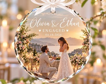 Custom Photo Engagement Ornament, Engaged Christmas Ornament, Engagement Gift For Couple, Watercolor Couple Photo Ornament