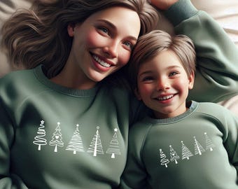 Festive Christmas sweaters for the family – Matching outfits for siblings – Cozy shirts & hoodies with Christmas tree