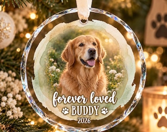 Personalized Pet Memorial Photo Ornament, Dog Sympathy Gift, Custom Dog Memorial Ornament, Forever Loved Pet Loss Gift