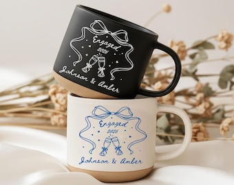 Personalized Engagement Pottery Mug, Engaged Ceramic Mug, Wedding Gift for Couple,Engagement Gift For Her,Anniversary Gift for Wife