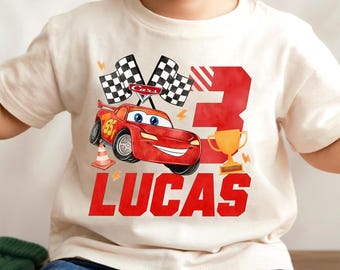 Custom Lightning McQueen Birthday Shirt, Pixar Cars Birthday Tee, Personalized Age & Name Shirt, Kids Race Car Birthday Outfit