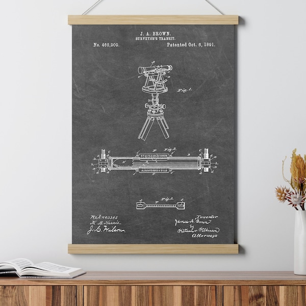 Surveyors Transit Patent Poster, Mechanical Engineering Gifts, Electrical, Architecture Prints, Carpenter, Blueprint, Vintage