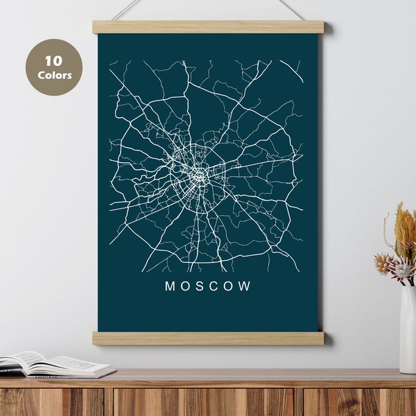 Moscow City Map Poster, Russia, Europe Map Print, Printable Wall Art, Unique Road Trip Holiday Gift