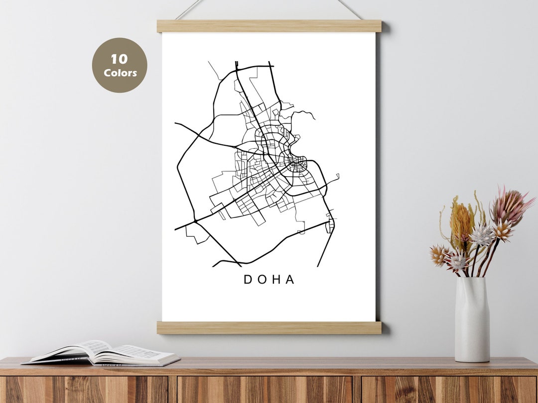Doha City Map Poster, Qatar, Map Print, Canvas Wall Art, Unique Road ...