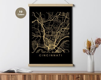 Cincinnati City Map Poster, Ohio, United States of America Print, Canvas Wall Art, Unique Road Trip Holiday Gift