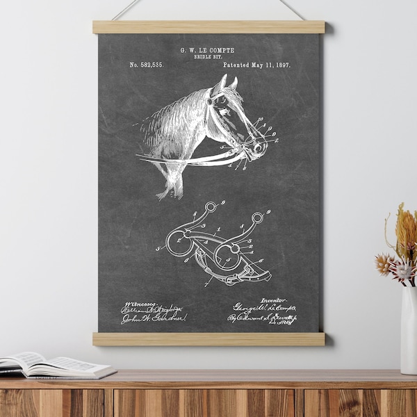 Horse Bridle Patent Poster, Vintage Blueprint Prints, Kids Wall Art, Western Cowboy Decor, Nursery Racing Gifts, Sports Rider Mens