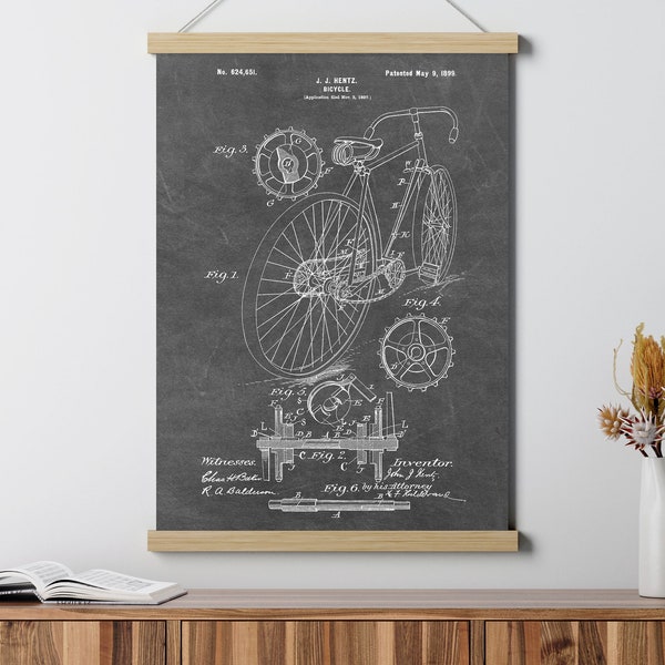 Bicycle Patent Poster Print, Vintage Cycling Gift, Mechanic Engineer Blueprint, Framed Prints