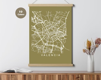 Cartel del mapa de la ciudad de Valencia, España, impresión de mapas de Europa, arte de pared imprimible, regalo de vacaciones de viaje por carretera único