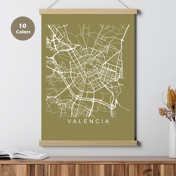 Valencia City Map Poster, Spain, Europe Map Print, Printable Wall Art, Unique Road Trip Holiday Gift