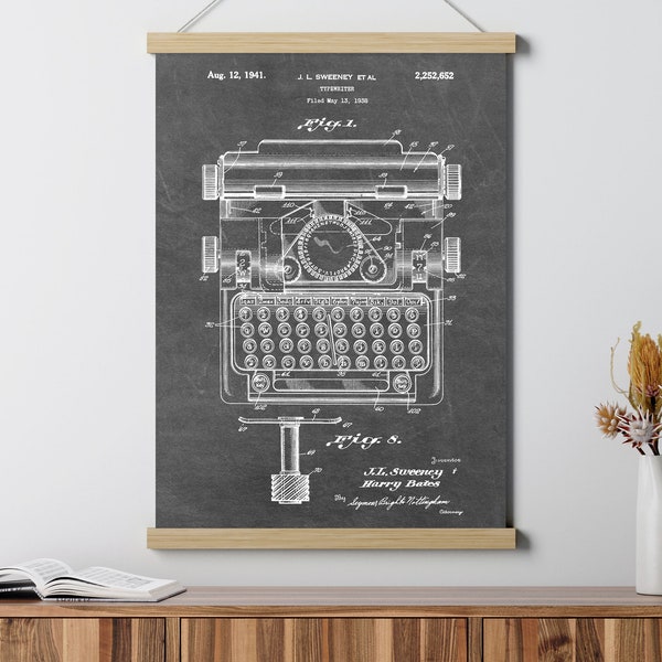 Typewriter Patent Poster, Writing Blueprint, Library Prints, Writer Journalist Book Lover Gift, Typewriter, Author Librarian, Bookish