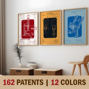 162 Profession Science Technology Patent Poster Bundle, 12 Colors, Includes Police Firefighter Medical Engineering and many more prints