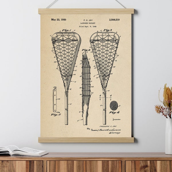 Lacrosse Raquete Patent Poster, Sports Print, Gift for Kids Girls, Blueprint Wall Art,  Gift