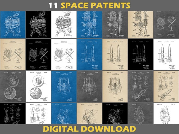 11 Space Patent Poster Prints, Rocket Blueprint, Astronaut Prints, Space Aviation Gifts, Physics Engineering, Pilot, Science Wall Art