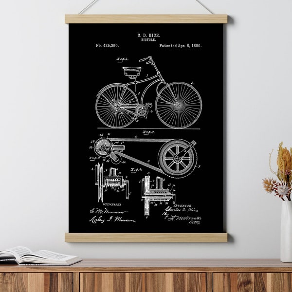 Bicycle Patent Poster Print, Vintage Cycling Gift, Mechanic Engineer Blueprint, Framed Prints