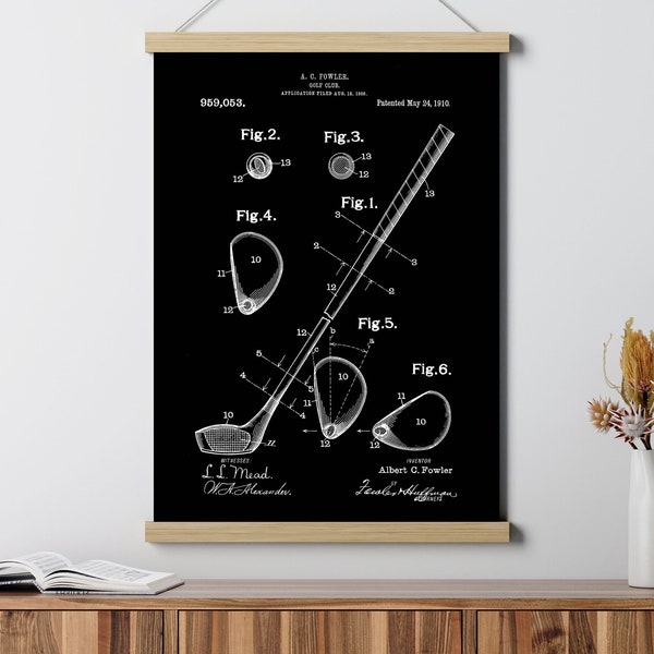 Golf Club Patent Poster, Sport Gift for Mens Kids, Framed Prints, Blueprint Wall Art